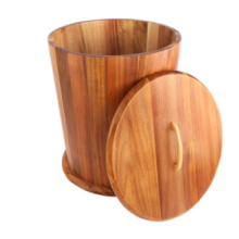 Cubo de arroz de venta caliente o recipiente de almacenamiento de madera